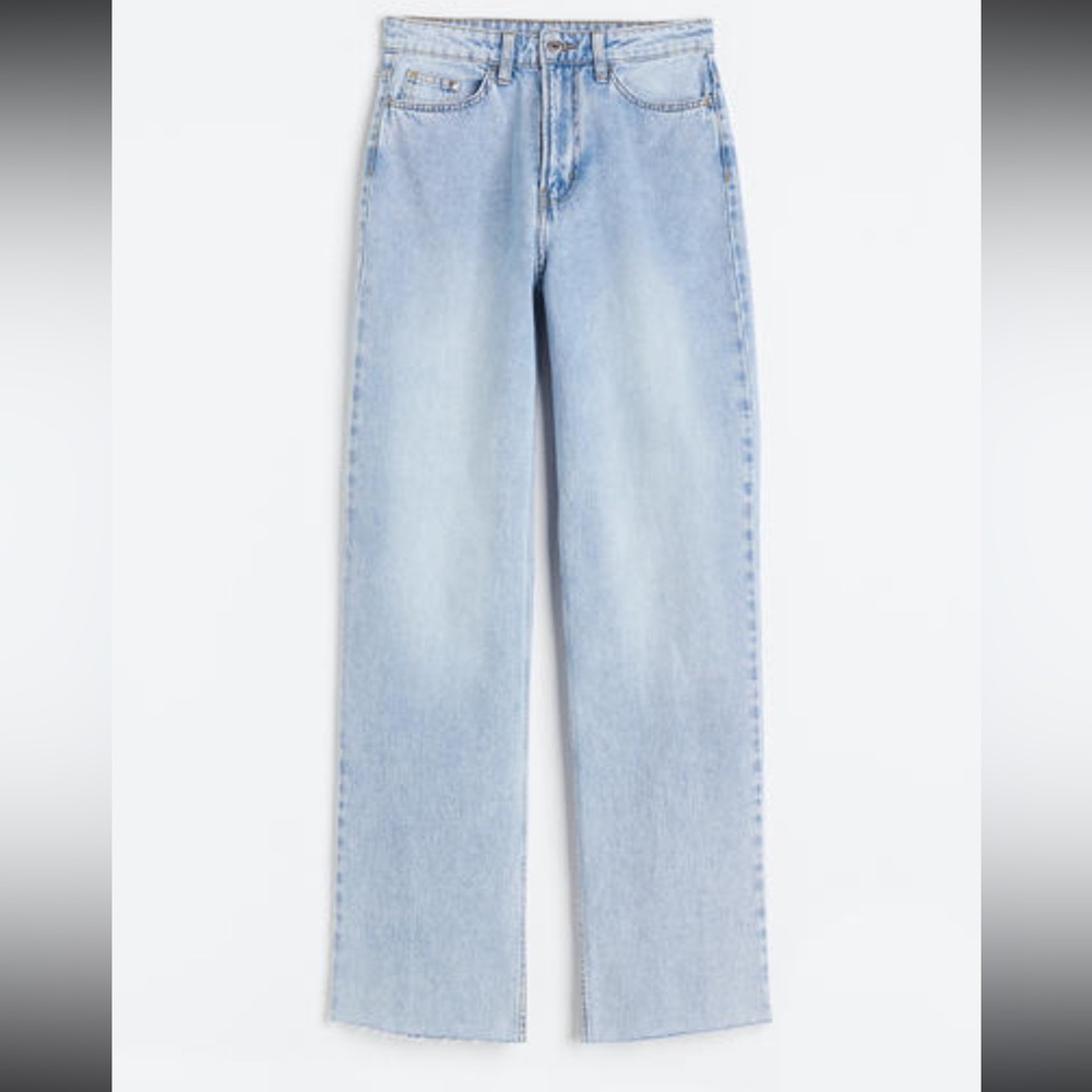 H&M Women's Ultra Wide Leg Jeans Raw Hem - Light Blue